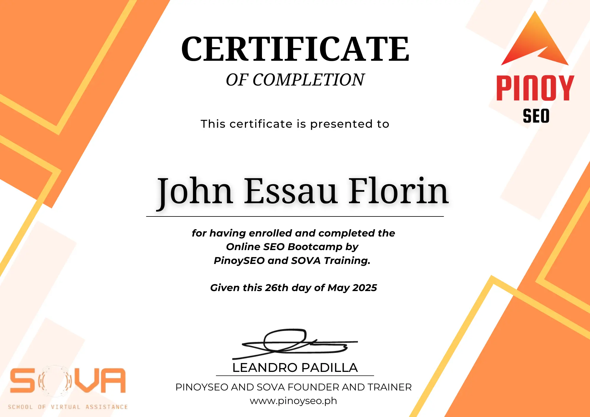 PinoySEO - SEO Bootcamp Certificate